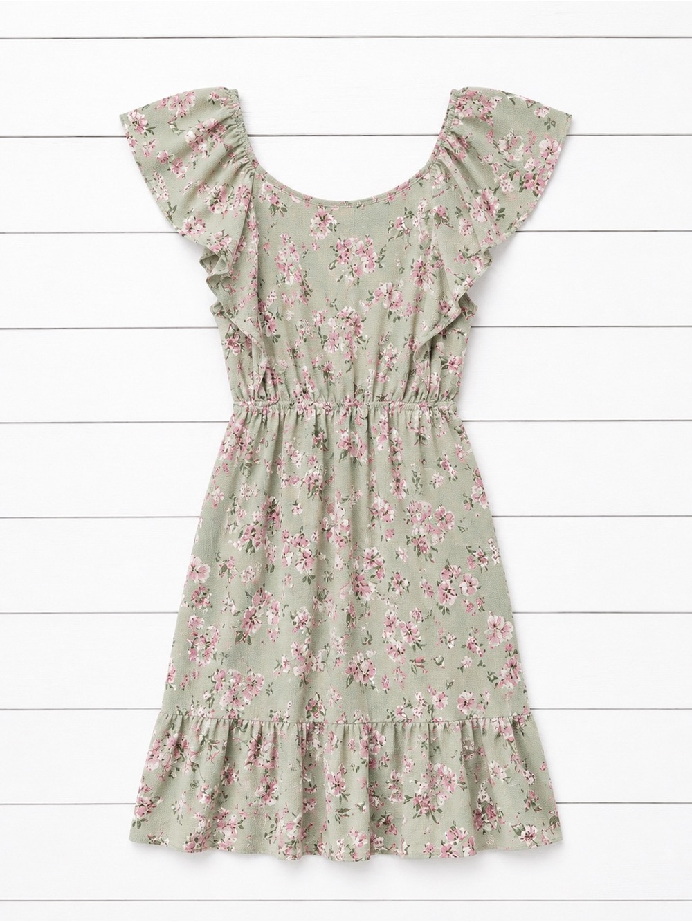 Monteau Floral Ruffle Midi Dress | Sage Green | Size XS - Picture 4 of 5